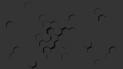 Abstract black 3d hexagons background; conceptual design 3d rendering, 3d illustration