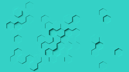 Abstract turquoise 3d hexagons background; conceptual design 3d rendering, 3d illustration