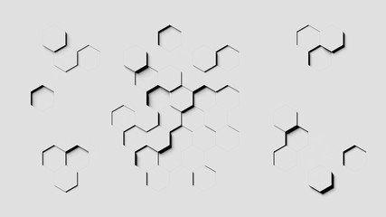 Abstract gray (grey) 3d hexagons background; conceptual design 3d rendering, 3d illustration