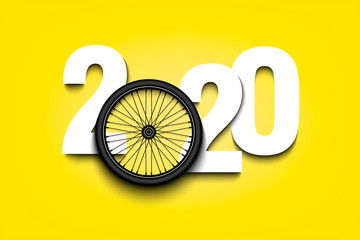 New Year numbers 2020 and bicycle wheel