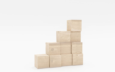 wooden blocks stacked as a pyramid staircase. Success, growth, win, victory, development or top ranking concept 3d illustration render