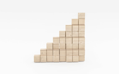 wooden blocks stacked as a pyramid staircase. Success, growth, win, victory, development or top ranking concept 3d illustration render