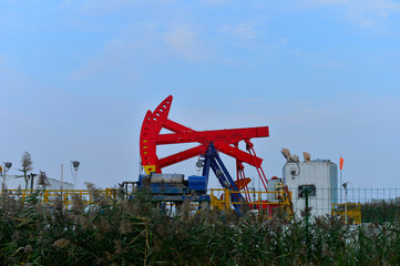 Oil pump working in the outdoor scene