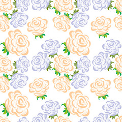Seamless pattern with abstract roses. Spring floral ornament. Sketch for fashion illustration, printing, poster, banner, notebook, textile.Vector illustration.