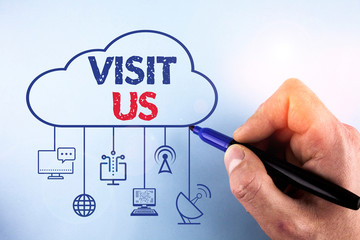 Word writing text Visit Us. Business photo showcasing Invitation Watch A web page Link to Homepage Blog Internet