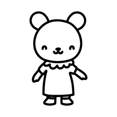 cute female bear with dress cartoon character line style