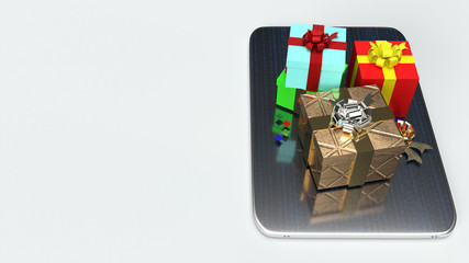 Tablet  and Gift box  3d rendering for shopping online or celebration concept.