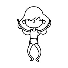 cute little girl happy cartoon character thick line