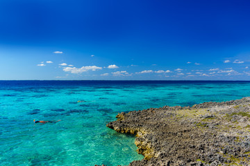 Caribbean Sea Rocky Coast, Emerald Water and Snorkelers at Bay of Pigs, Cuba