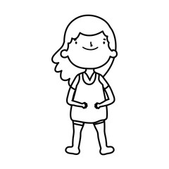 cute little girl happy cartoon character thick line