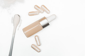 Different types of collagen. Powder, capsules, tablets and fluid.