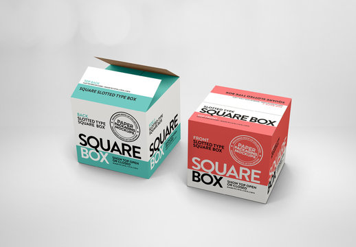 2 Square Paper Boxes Mockup