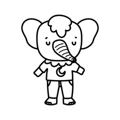baby shower cute elephant with clothes cartoon line style
