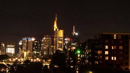 Fototapeta na wymiar Illuminated Frankfurt cityscape at Night