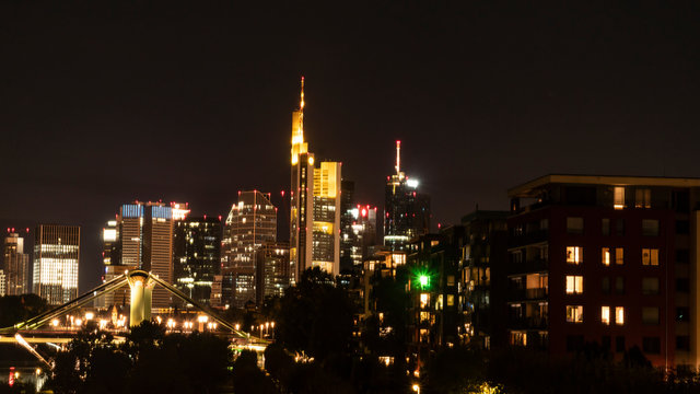 Illuminated Frankfurt cityscape at Night
