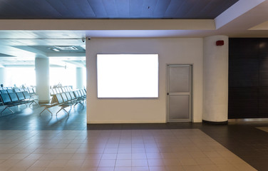 Mock up of light box in airport. Blank mock up light box template on wall display in Airport, Advertising banner