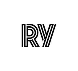 Initial two letter black line shape logo vector RY