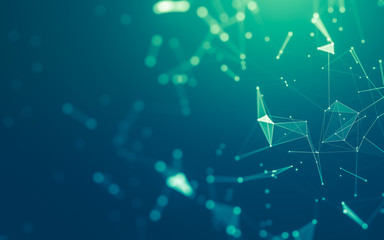 Abstract background. Molecules technology with polygonal shapes, connecting dots and lines. Connection structure. Big data visualization.