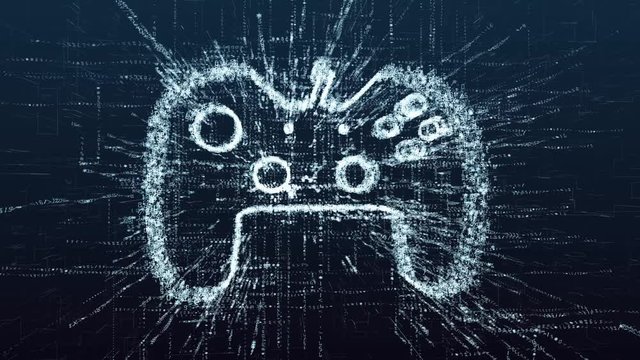 Video game controller. Modern computer entertainment technology. The symbol of the game consisting of digits of the program code. Virtual game reality.
