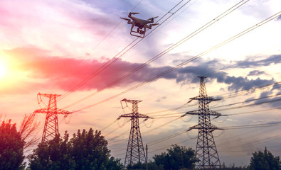 drone, quadrocopter in flight close-up.