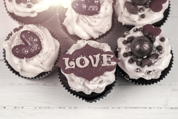 Birthday cupcake with love. Cupcakes for Valentine's Day.
