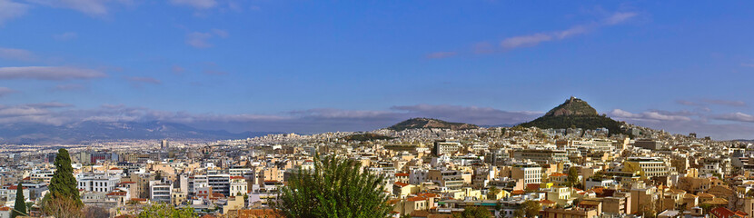 Fototapeta na wymiar Athens panoramic view with Lycabettus hill from Anafiotika area under Acropolis, Greece.