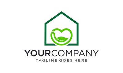 Natural green love with home logo designs concept	