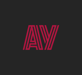 Initial two letter red line shape logo on black vector AY