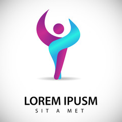 Obraz premium Abstract People Logo Set. Human Figure Isolated On Gray. Sport Icon For Human Success, Celebration Logo, Achievement Symbol And Activity. Happy People Logo. Sport Figure Icon Character, Vector 