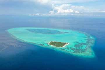 Aerial view majestic panorama sunrise in Maiga Sipadan island in Semporna, Sabah, Malaysia.