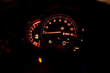 Fototapeta premium Modern car dashboard with speedometer, rpm meter and indicators