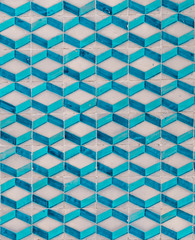 Turquoise  3D like square pattern azulejos tiles from Portugal