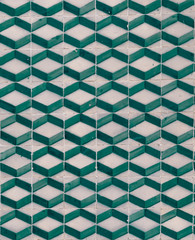 Green 3D like square pattern azulejos tiles from Portugal