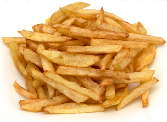 The french fries is ready to be eaten. Golden french fries cooked in oil. Tasty but not healthy.