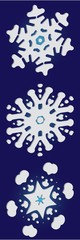 Kit of isolated  silhouettes of snowflakes on blue background.