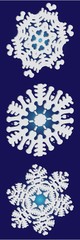 Kit of simple, beautiful snowflakes on blue background.