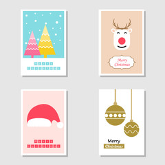 Cartoon Christmas invitation card in flat colorful color