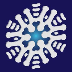 Cute snowflake with shadow on blue background.
