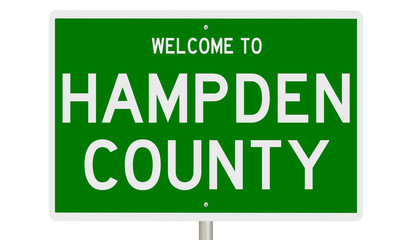 Rendering of a 3d green highway sign for Hampden County
