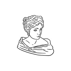 Modern single line art, aesthetic contour. Head sculpture. Woman traditional tattoo flash. Geometric. For posters, tote bag, t-shirts, stickers.