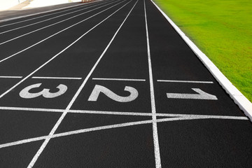 Aerial of running track lanes shot from above