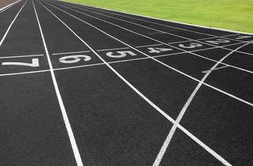 Aerial of running track lanes shot from above