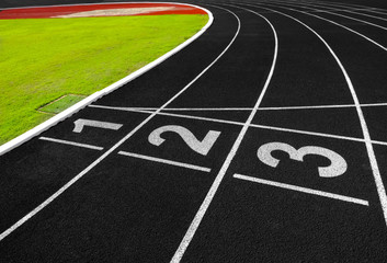 Aerial of running track lanes shot from above