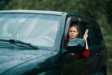 young woman in car