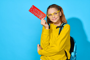 young woman with sale sign