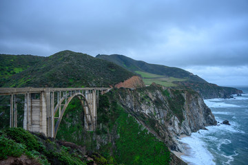 Fototapeta na wymiar Bridge Cuts Across Canyon in Big Sur Coast