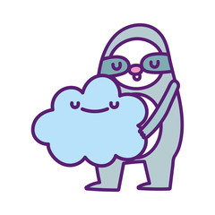 baby shower cute sloth holding cloud cartoon