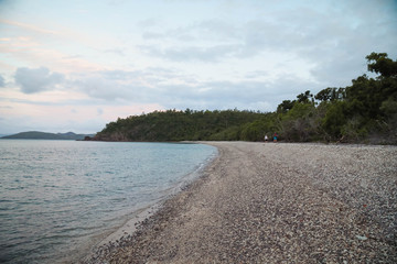 Twilight at Coral Beach near Shute Harbour in Queensland. Beach full of shells and coral, majestic and beautiful