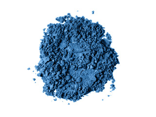 Classic blue makeup swatch. Eyeshadow texture, face powder isolated on white background