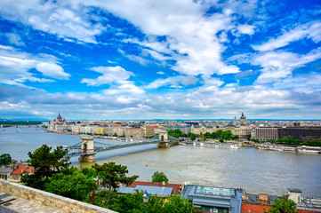 A view of Budapest, Hungary along the Danube River from Fisherman's Bastion.